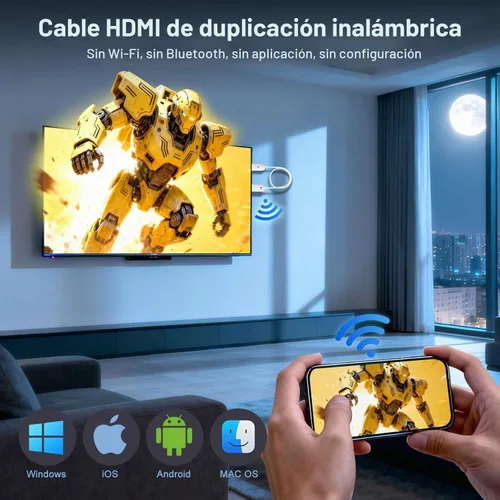 Vista 3 de Adaptador de pantalla HDMI inalámbrico para iPhone, transmisión de video/audio/archivos de forma inalámbrica para iPhone, iPad, Android, tableta