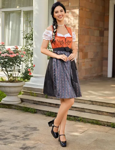 Vista 5 de KOJOOIN Women's Oktoberfest Dress 3 Pieces German Dirndl Dress Costumes for Bavarian Carnival Halloween