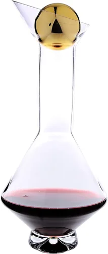 Vista 2 de Decantador de vino en forma de diamante de vidrio con tapa dorada, llena 41 onzas.