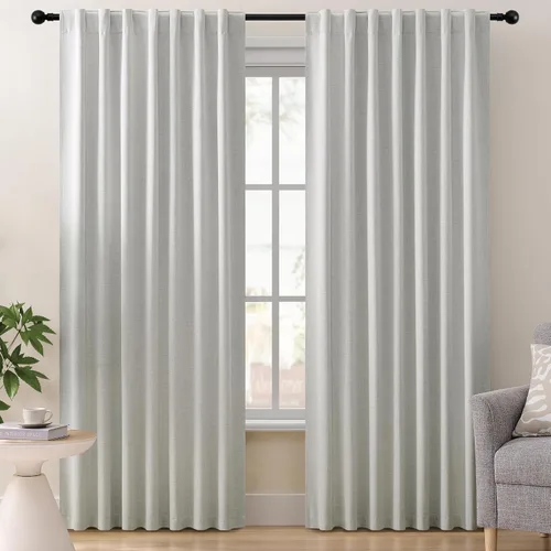 Vista 10 de Miss Seltex - Cortinas de lino 100% opacas para dormitorio, con aislamiento térmico, con textura de lino, con pestaña trasera, cortinas opacas