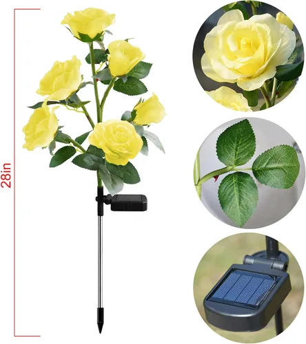 Vista 2 de [6 flores mejoradas] Luces de rosas artificiales alimentadas por energía solar, iluminación impermeable para decoración de jardín al aire libre