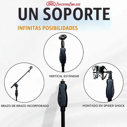 Vista 8 de AxcessAbles Soporte de micrófono de liberación rápida con una sola mano. Soporte de micrófono de trípode de ajuste de embrague de 74 pulgadas