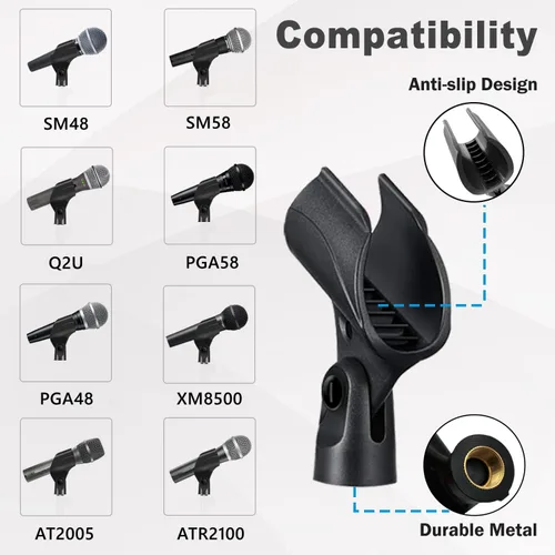 Vista 2 de Soporte universal de clip para micrófono con adaptador de tornillo macho de 5/8 pulgadas a hembra de 3/8 pulgadas adecuado para micrófonos de mano