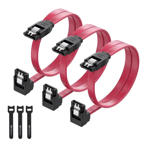 Vista 10 de Cable Matters Paquete de 3 cables SATA III de 90 grados de 6 Gbps, negro, 18 pulgadas Cable de datos de ángulo recto, para SSD, HDD, CD/DVD, disco