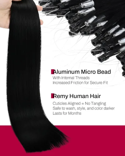Vista 3 de Moresoo - Extensiones de cabello con microanillo, 100 % cabello humano real, pelo suave, 1.76 oz-50 g/50s