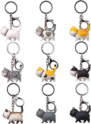 Vista 4 de Mini lindo dibujos animados gordito gato modelo colgante juguete llavero bolsa colgante colgante llavero llavero coche accesorios para mujeres