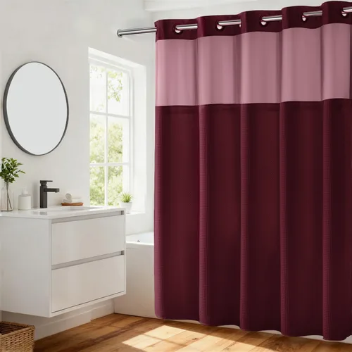 Vista 58 de Cortina de baño River Dream de gran peso sin ganchos necesarios con diseño de gofre punteado y forro a presión - 36W x 74H, de calidad hotelera