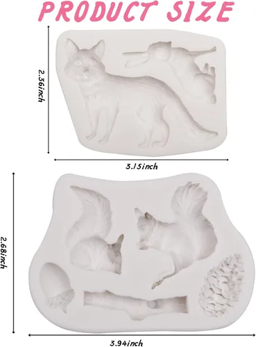 Vista 2 de Moldes de silicona de animales Fox Squirrel Rubbit Woodland Animal Pine Cono Molde para decoración de pasteles Decoración de cupcakes Candy