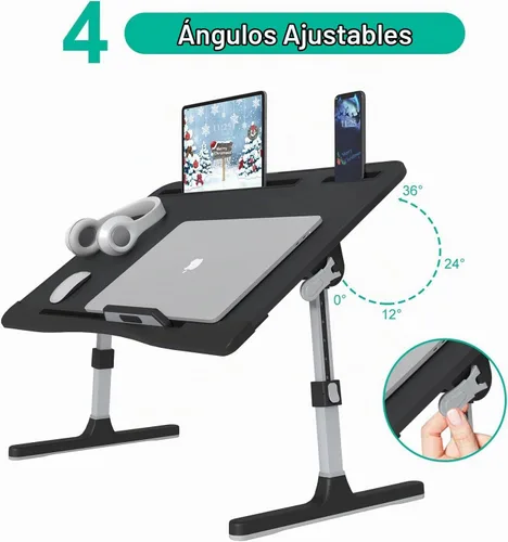 Vista 3 de Escritorio con bandeja de cama para laptop con alturas y ángulos ajustables, escritorio plegable resistente mejorado para cama/sofá/suelo