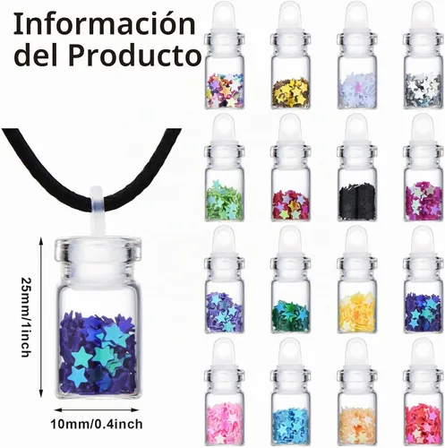 Vista 2 de Pixie - Collares de confeti, botellas de polvo, mini botella de vidrio, tarro de cristal con purpurina para cumpleaños de hadas, fiestas