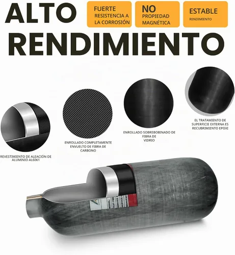 Vista 6 de TUXING tanque de buceo de fibra de carbono 4500Psi, 2L/122Cu en, cilindro compuesto 2000CC