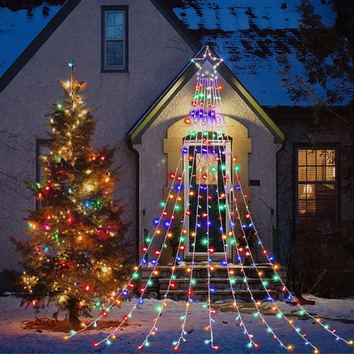 Vista 12 de Luces de Cadena de Estrella de Navidad, 320 Luces LED de Cascada para Árbol con Estrella Superior de 13", 8 Modos de Iluminación para Interiores