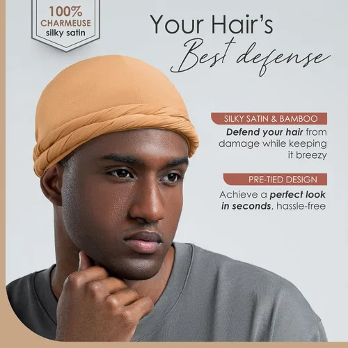 Vista 2 de Turbante Halo con Forro de Satén de Seda Envolvente de Cabeza Preajustado Gorro de Calavera para Hombres y Mujeres Gorro para Dormir Cubierta