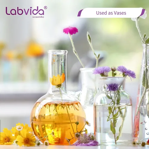 Vista 4 de 4pcs de frascos de ebullición de vidrio de fondo plano, Vol.8.5 fl oz, vidrio de borosilicato 3.3, LVD001