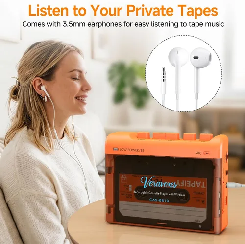 Vista 5 de Grabador portátil del reproductor de cinta de casete Bluetooth Naranja