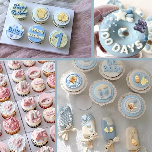 Vista 3 de Molde de chocolate para baby shower, molde de silicona para chupete de bebé, paquete de 2 moldes para pies de bebé, moldes para cunas de biberón