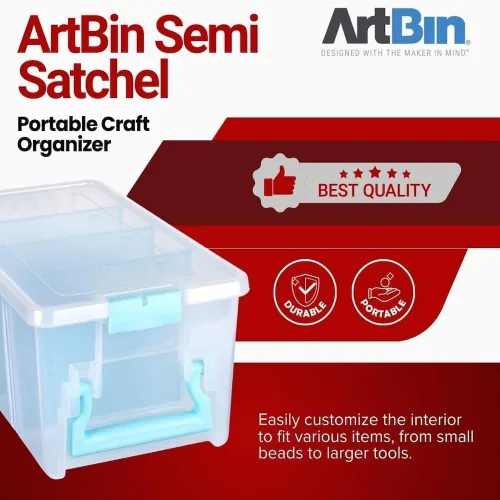 Vista 5 de ArtBin 6925AA Semi Satchel con divisores extraíbles, organizador portátil de arte y manualidades con asa, [1] estuche de almacenamiento de plástico