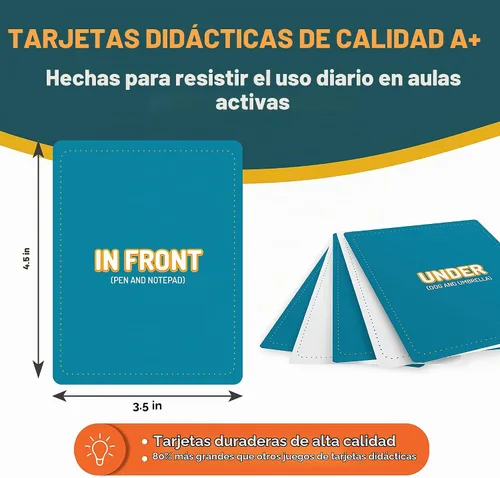 Vista 3 de CreateFun 49 tarjetas flash de preposición para niños, escuela, adultos