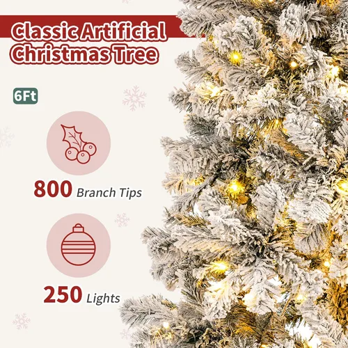 Vista 4 de Firstness Árbol de Navidad artificial flocado de nieve de 6 pies con bolsa Silueta densa completa, 250 luces LED cálidas y multicolor, 11 modos