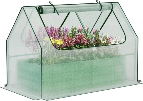 Vista 9 de Aoodor Kit de invernadero elevado de 4 pies x 2 pies x 1 pie con cama metálica elevada con 2 puertas enrollables con cremallera, para verduras