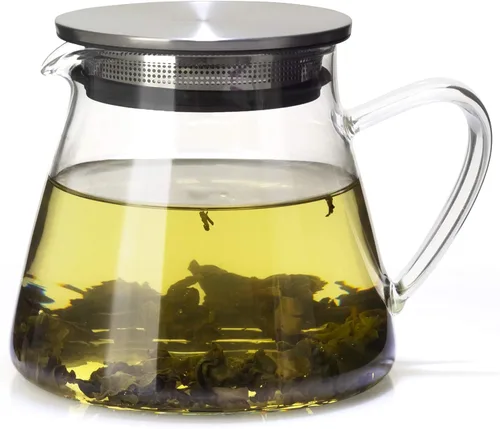 Vista 7 de Four Life 841 - Tetera de vidrio, resistente al calor, 18.9 fl oz (18.0 fl oz), para 3 tazas, tapa con colador de té, una mano, apta para microondas