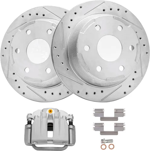 Vista 26 de Detroit Axle - Rotores de freno traseros perforados y ranurados + Reemplazo de calibrador de freno de disco trasero derecho para Acura TL Honda