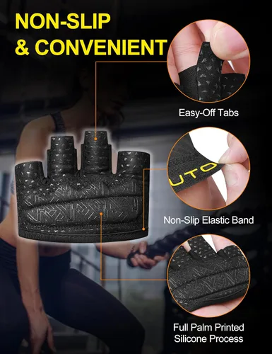 Vista 4 de KUTOOK Guantes de entrenamiento para levantamiento de pesas para hombres/mujeres, guantes de gimnasio con relleno XRD de 0.118 in, guantes parciales