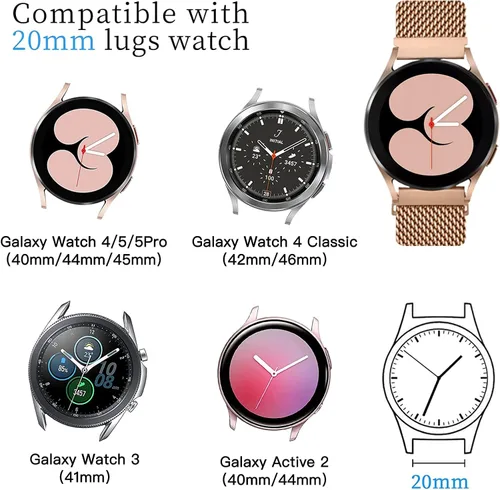 Vista 5 de Correa milanesa compatible con Samsung Galaxy Watch 4/5/6/7Band, 0.78 pulgadas, cómoda correa súper transpirable, aplicable para Samsung Galaxy