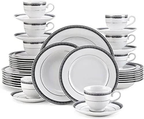 Vista 15 de Mikasa Parchment - Juego de vajilla de 40 piezas, servicio para 8, platos de porcelana duraderos, cuencos y tazas con diseño contemporáneo, apto