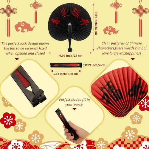 Vista 2 de Jetec 5 abanicos de mano plegables chinos, abanicos de mano de papel japonés oriental para decoración de fiestas de boda, juego de fanáticos