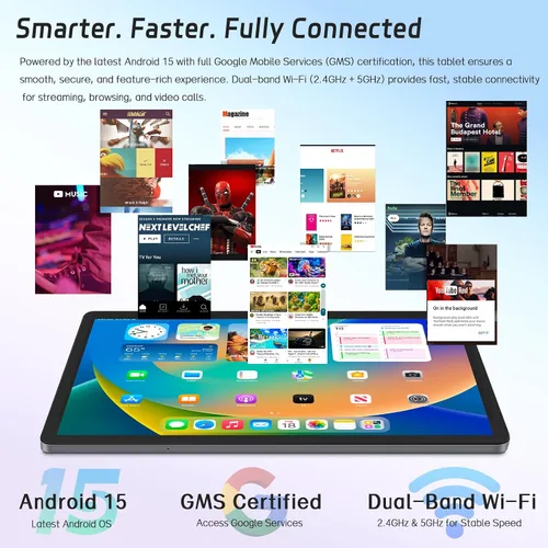 Vista 2 de Tableta, tableta Android 15 de 11 pulgadas con 12 GB de RAM 128 GB ROM, 1 TB expandible, cámaras de 5MP+13MP, pantalla HD de 1280 × 800, octa-core