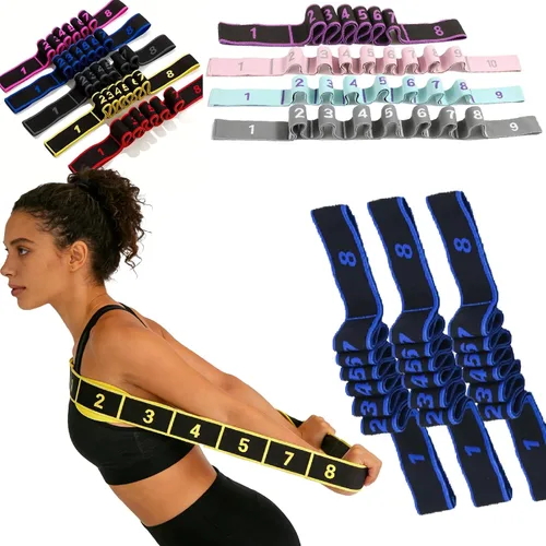 Vista 16 de Banda de resistencia de fitness para estiramiento y yoga, banda de resistencia de yoga ajustable de 8 segmentos con asas para brazos, ejercicio