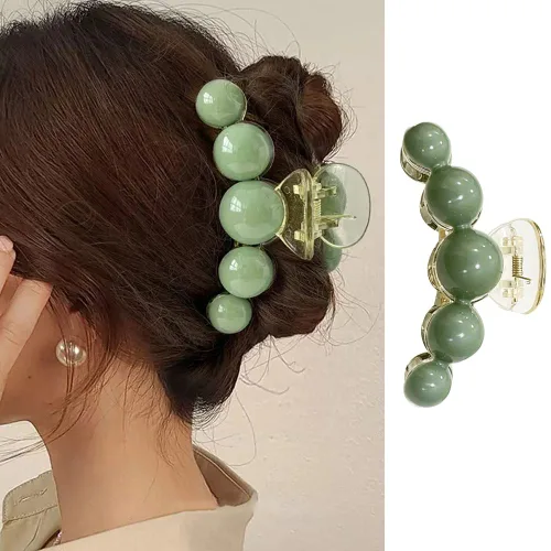 Vista 7 de Pinzas grandes de perlas para el cabello para una sujeción fuerte, pinzas antideslizantes de color champán para cabello grueso y fino, moda diaria