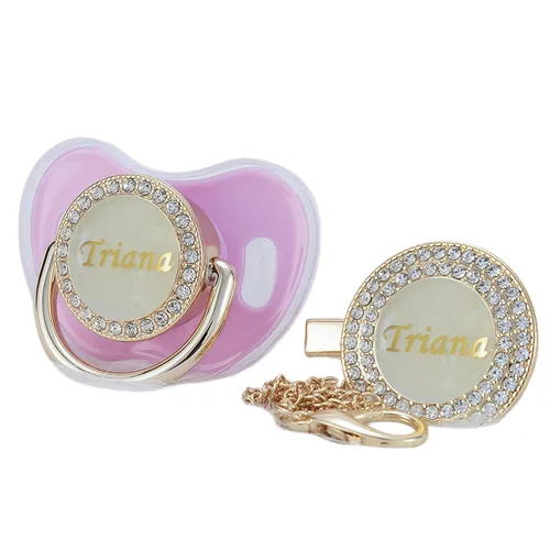 Vista 7 de Set de clip para chupete y chupete bling personalizado con cualquier nombre (Negro)