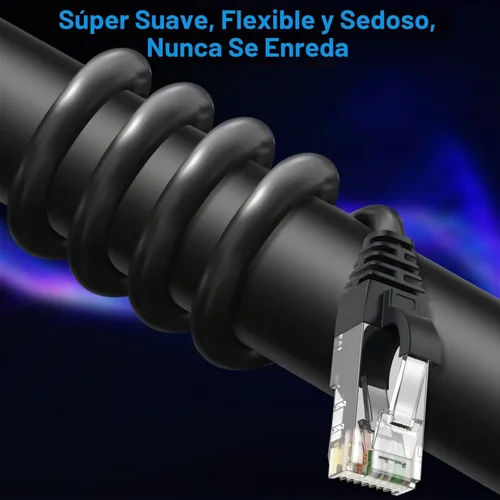 Vista 2 de Adoreen Cable Ethernet Cat 6 de 15 pies, negro, para exteriores e interiores, cable de red RJ45 largo redondo y sin enganches, POE, cable