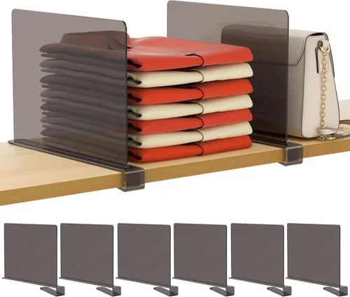 Vista 40 de HBlife 6 separadores de estantes negros, organizador vertical de bolso para armario, perfecto para suéteres, camisas, bolsos en el dormitorio
