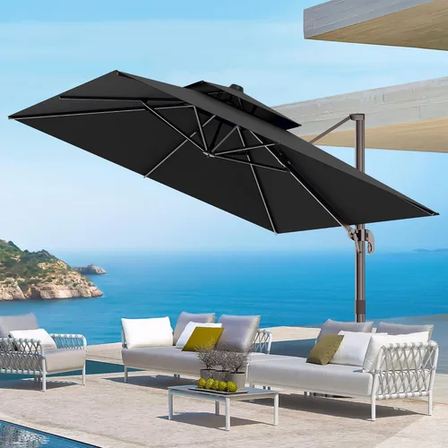 Vista 57 de Sombrilla de 10 x 13 pies para exteriores, sombrilla grande rectangular con viga voladiza, resistente, con rotación de 360°, sombrilla con Beige