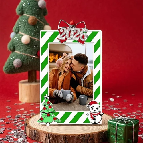 Vista 3 de WANSHUNLMI Marco de fotos verde 2026, marco de fotos de metal para Navidad, decoración de árbol de Navidad, mesa o árbol de Navidad, de dos maneras