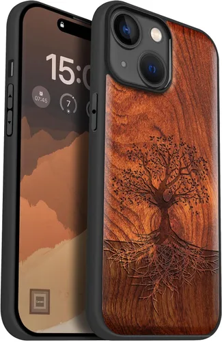 Vista 17 de Carveit Funda magnética de madera para iPhone 15, compatible con cargadores inalámbricos MagSafe, funda negra de TPU suave a prueba de golpes