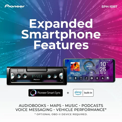 Vista 4 de Pioneer SPH-10BT 1-Din Smart Sync Estéreo para coche con Bluetooth