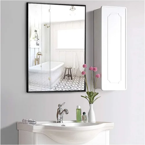 Vista 3 de Y&J Espejo de baño, espejo de pared rectangular, espejo con marco de metal, colgante de pared horizontal o vertical, para dormitorio, sala de estar