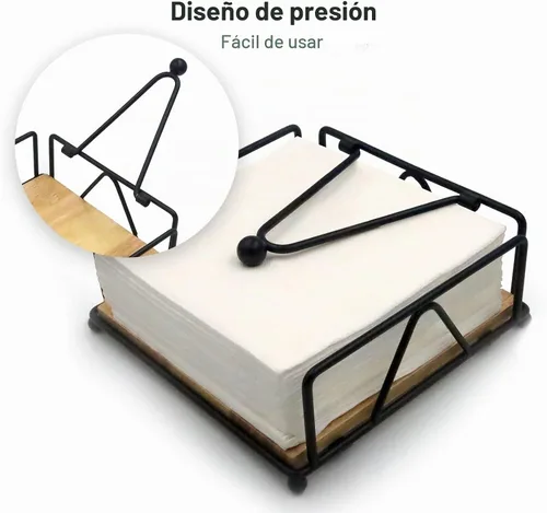 Vista 4 de Servilletero para mesa, servilletero de metal y madera, servilleteros de pie para servilletas de papel, para encimera de cocina, mesa de comedor, 7