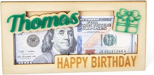 Vista 6 de Sobre de madera personalizado para dinero de cumpleaños, con nombre personalizado, sobre de efectivo, cartera de dinero, sobre de feliz cumpleaños