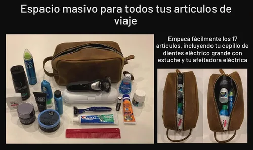 Vista 4 de Calissimo Neceser de viaje de cuero genuino - Kit Dopp - Kit de afeitado.