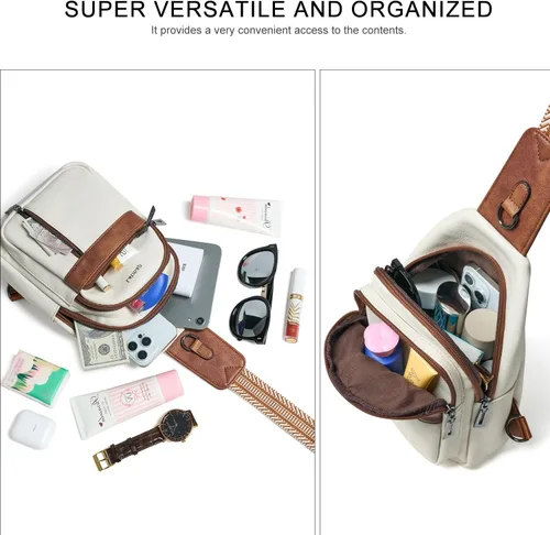 Vista 5 de LATMAP 7L Bolsa de Cintura para Hombres y Mujeres Mochila de Cadera Riñonera Bandolera Bolso de Hombro Cinturón de Viaje Bolso de Mano de PU Cuero
