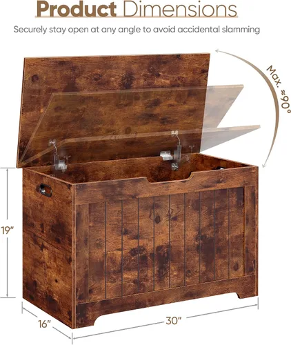 Vista 4 de HomGarden Moderno baúl de almacenamiento de madera, baúl de banco de 30 pulgadas con tapa superior abatible y 2 bisagras de seguridad, organizador