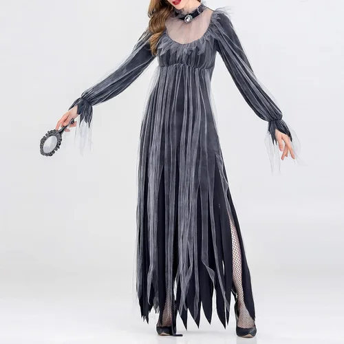 Vista 2 de Ropa gótica para mujer, disfraz de vampiro, disfraz de bruja oscura, disfraz de fantasma, disfraz de mascarada