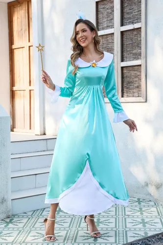 Vista 3 de Vestidos de princesa para mujeres, adultos, disfraz de princesa con accesorios para Halloween