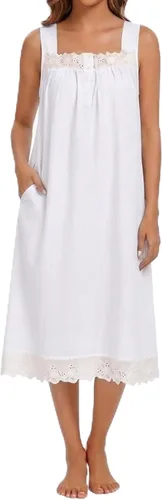 Vista 15 de YOZLY Camisones de algodón para mujer con bordado, sin mangas, con bolsillos S-XXXL