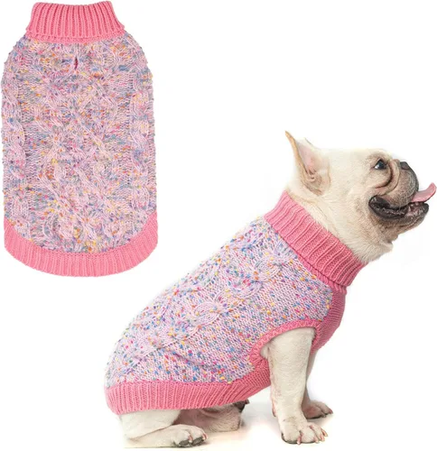 Vista 19 de BEAUTYZOO Suéteres de perro para perros pequeños, ropa de punto con agujero Pompones beige
